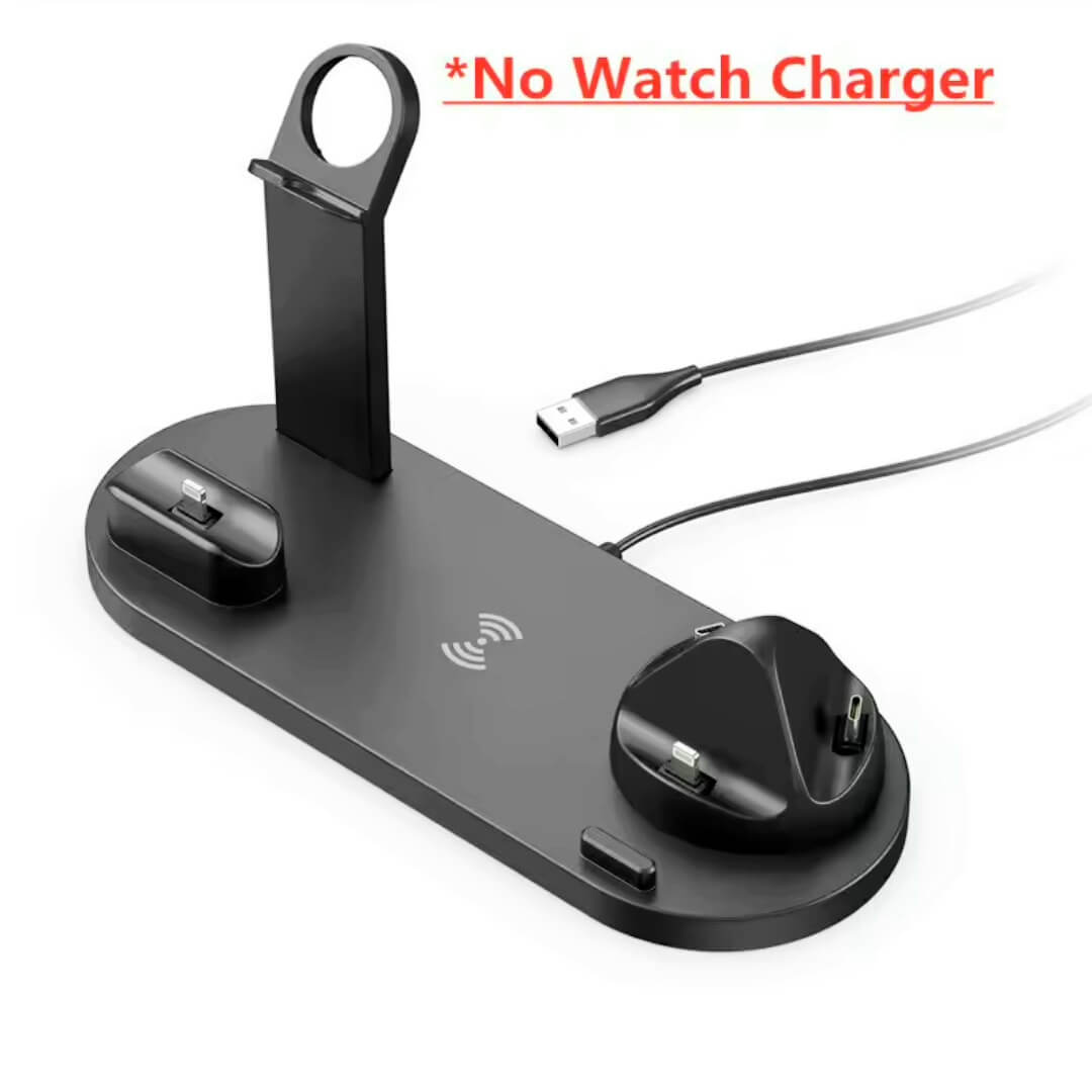 شاحن لاسلكي متعدد الوظائف 4 في 1 – شحن سريع بقوة 15 واط، قاعدة سطح مكتب مع حامل هاتف، مخصص للهاتف، الساعة الذكية، وسماعات الأذن