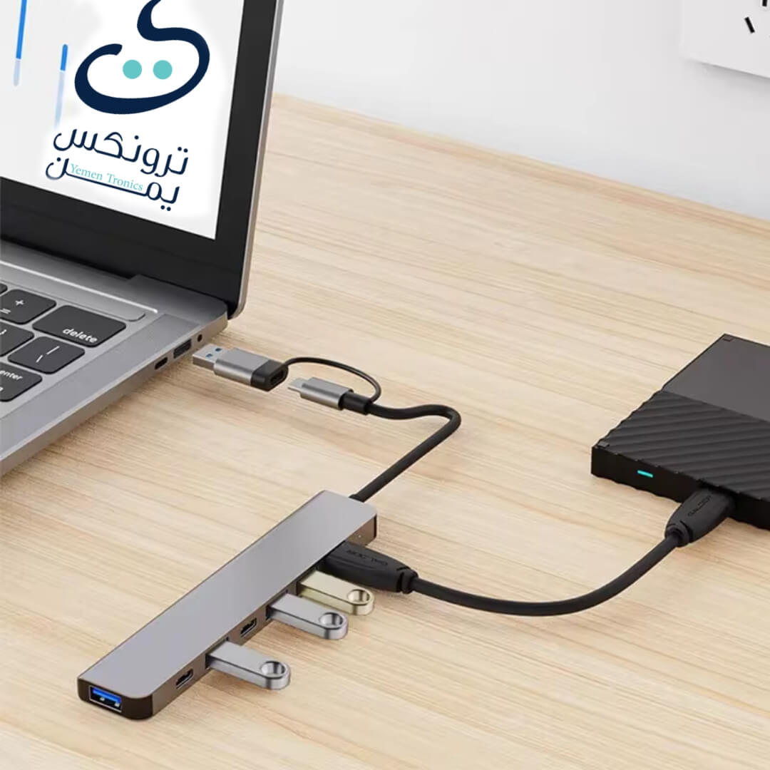 محور USB 3.0 متعدد المنافذ 8 في 1 – OTG، قارئ بطاقات SD/TF، صوت 3.5mm، لنقل بيانات سريع 5Gbps، متوافق مع Xiaomi، MacBook، والكمبيوتر الشخصي